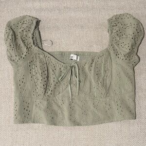 Hollister Green Eyelet Puff Sleeve Top